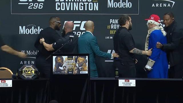 Leon edwards and colby covington need to be separated at ufc 296 press conference | espn mma