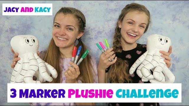 3 marker plushie challenge ~ fun diy doodle plushie ~ jacy and kacy