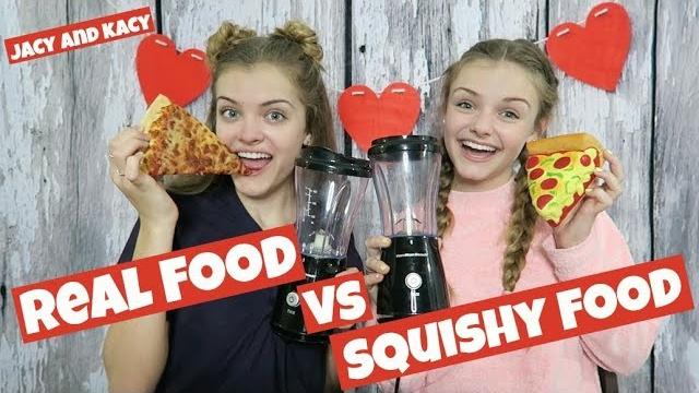 Real food vs squishy food ~ valentine smoothie challenge ~ jacy and kacy