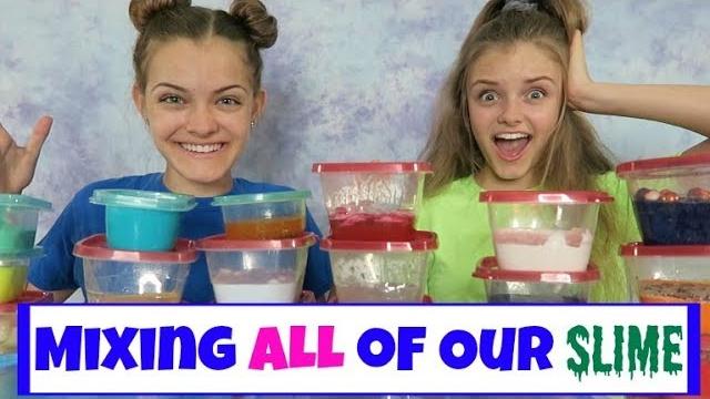 Mixing all of our slime ~ huge slime smoothie ~ jacy and kacy