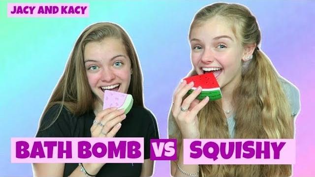 Squishy vs bath bomb ~ switch up challenge ~ jacy and kacy